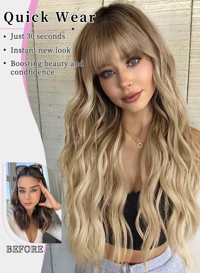 AISI HAIR Blonde Wig with Bangs Long Wavy Synthetic Wig for Women with Daily Party Use - Image 5